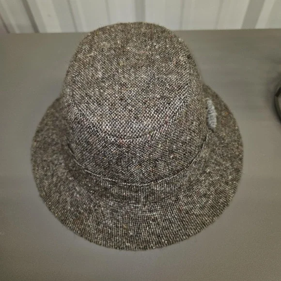 VTG Hanna Hats Hat‎ Cloche Fitted Unisex SZ S Brown Wool Tweed Donegal Ireland